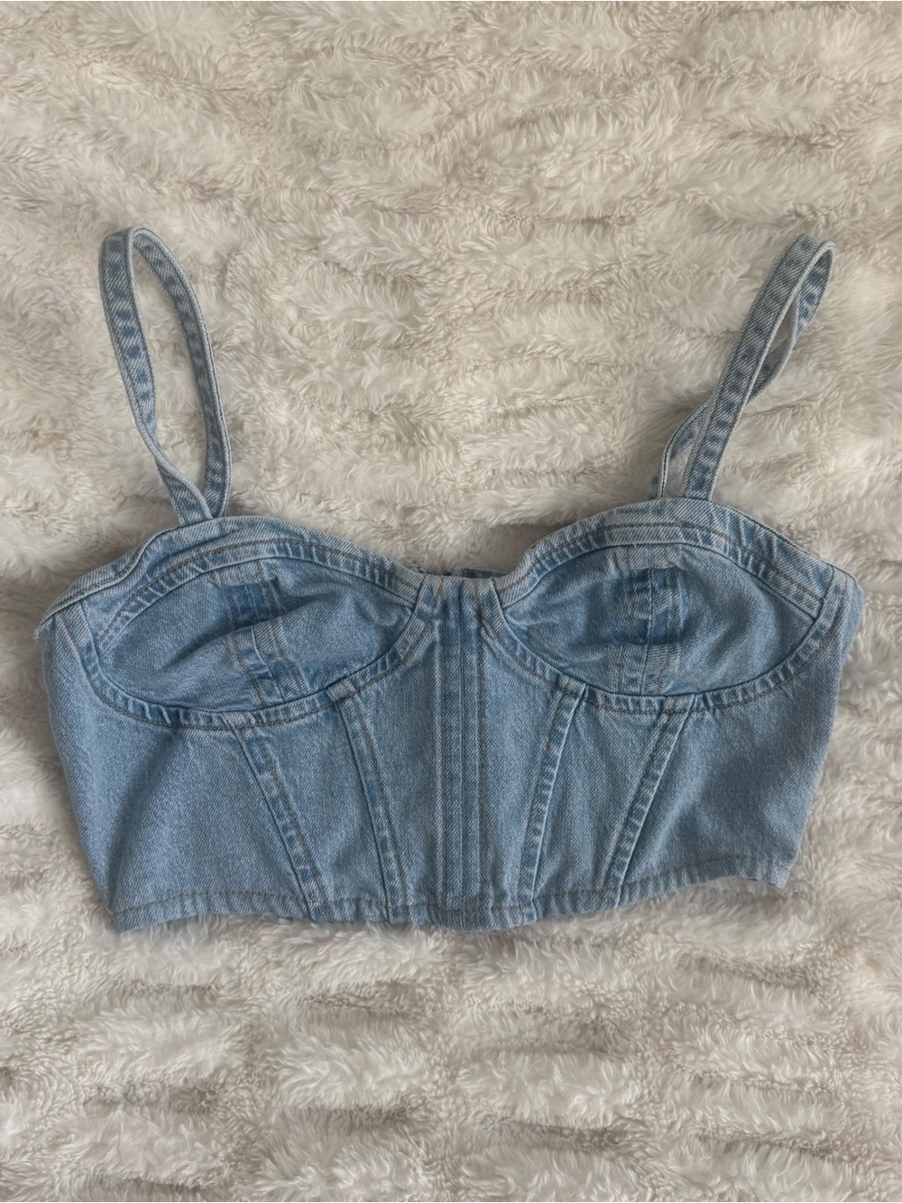 Zara Light Blue Denim Bustier Crop Top